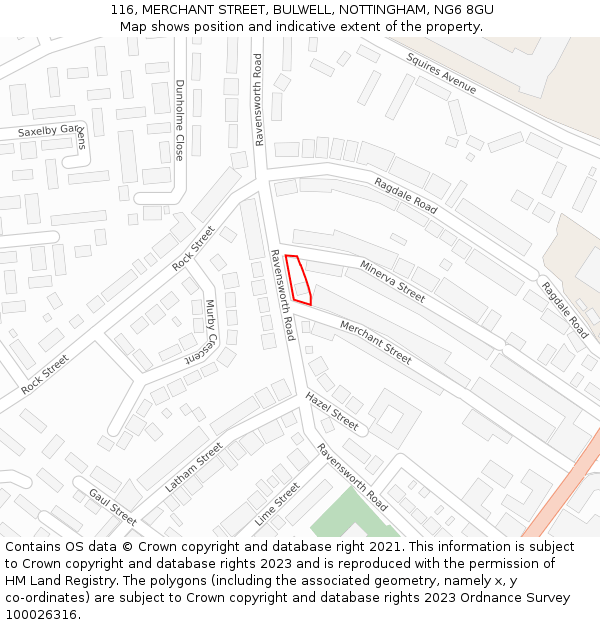 116, MERCHANT STREET, BULWELL, NOTTINGHAM, NG6 8GU: Location map and indicative extent of plot