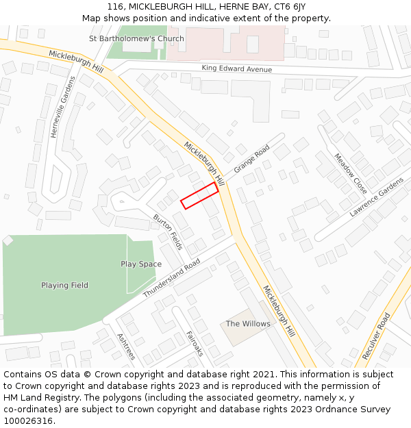 116, MICKLEBURGH HILL, HERNE BAY, CT6 6JY: Location map and indicative extent of plot