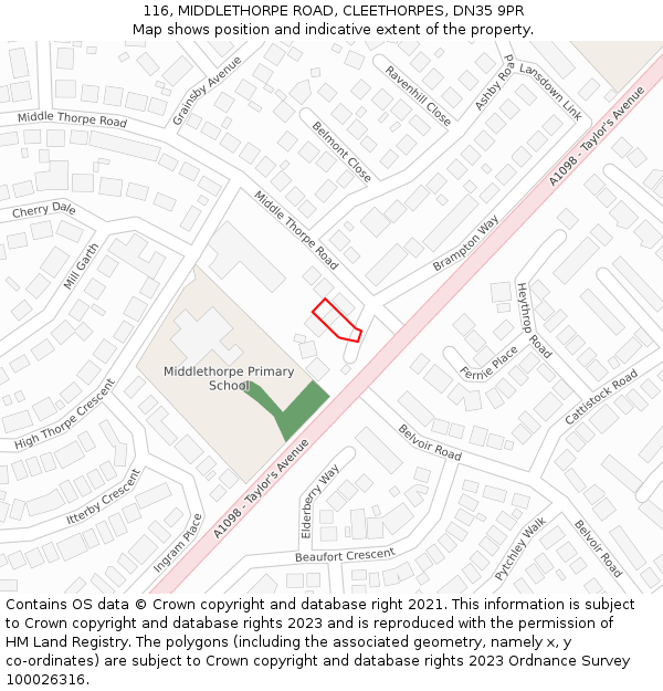 116, MIDDLETHORPE ROAD, CLEETHORPES, DN35 9PR: Location map and indicative extent of plot