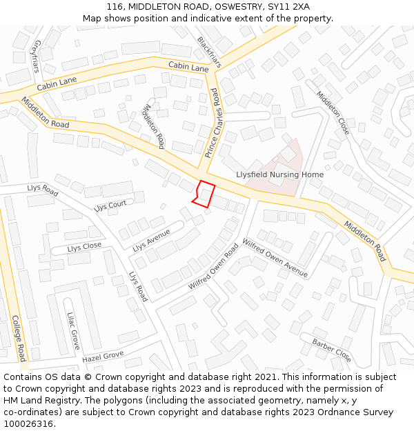 116, MIDDLETON ROAD, OSWESTRY, SY11 2XA: Location map and indicative extent of plot