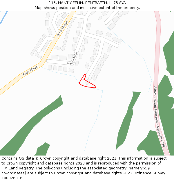 116, NANT Y FELIN, PENTRAETH, LL75 8YA: Location map and indicative extent of plot