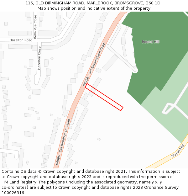 116, OLD BIRMINGHAM ROAD, MARLBROOK, BROMSGROVE, B60 1DH: Location map and indicative extent of plot