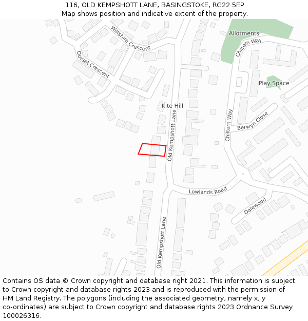 116, OLD KEMPSHOTT LANE, BASINGSTOKE, RG22 5EP: Location map and indicative extent of plot