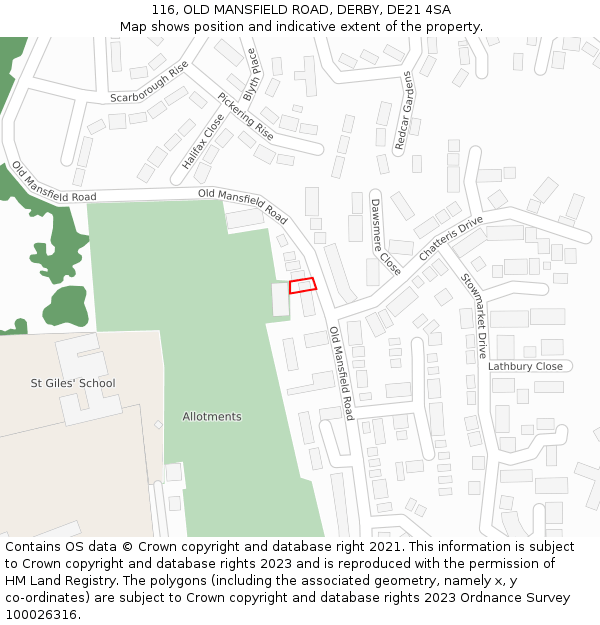 116, OLD MANSFIELD ROAD, DERBY, DE21 4SA: Location map and indicative extent of plot