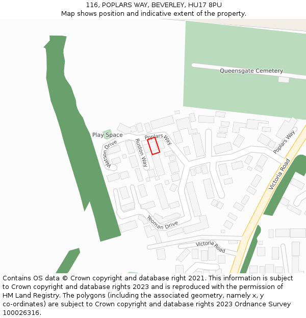 116, POPLARS WAY, BEVERLEY, HU17 8PU: Location map and indicative extent of plot