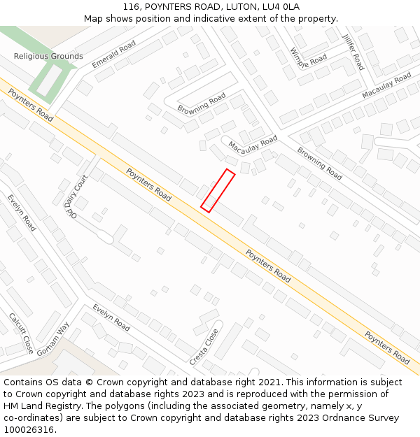 116, POYNTERS ROAD, LUTON, LU4 0LA: Location map and indicative extent of plot