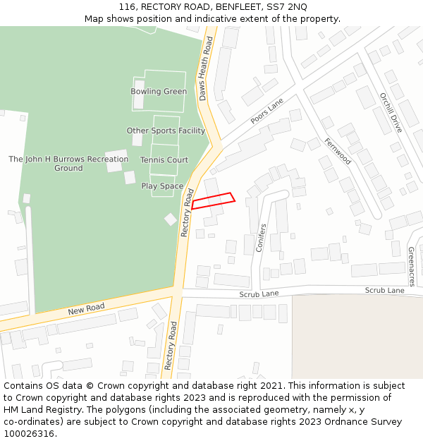116, RECTORY ROAD, BENFLEET, SS7 2NQ: Location map and indicative extent of plot