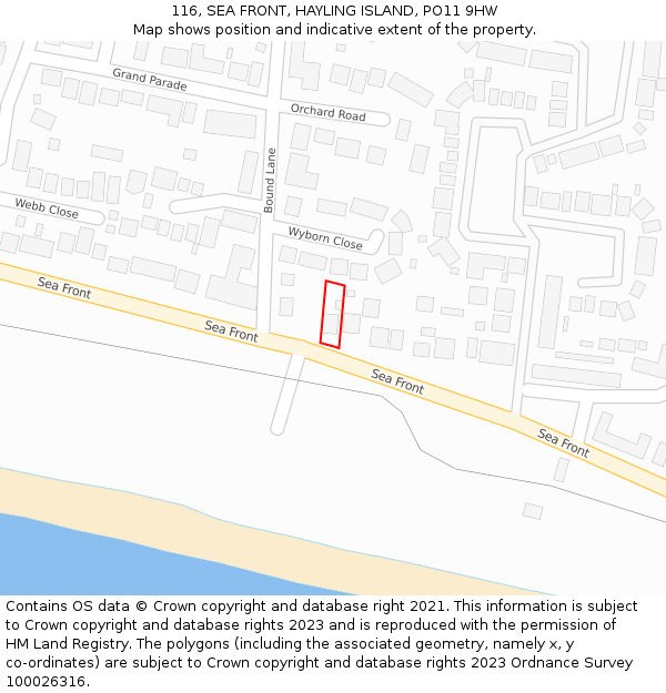 116, SEA FRONT, HAYLING ISLAND, PO11 9HW: Location map and indicative extent of plot