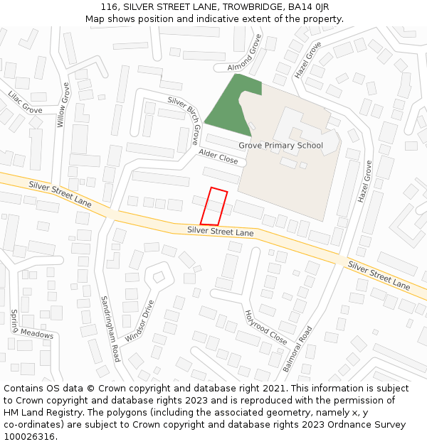 116, SILVER STREET LANE, TROWBRIDGE, BA14 0JR: Location map and indicative extent of plot