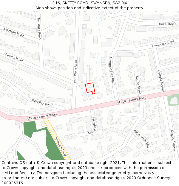 116, SKETTY ROAD, SWANSEA, SA2 0JX: Location map and indicative extent of plot