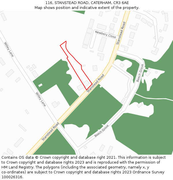 116, STANSTEAD ROAD, CATERHAM, CR3 6AE: Location map and indicative extent of plot