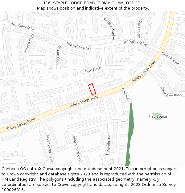 116, STAPLE LODGE ROAD, BIRMINGHAM, B31 3DL: Location map and indicative extent of plot