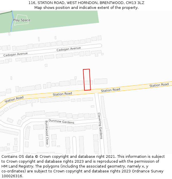 116, STATION ROAD, WEST HORNDON, BRENTWOOD, CM13 3LZ: Location map and indicative extent of plot