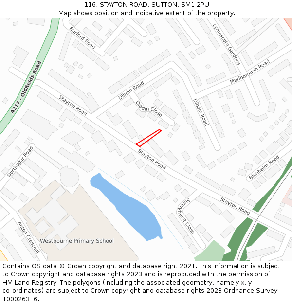 116, STAYTON ROAD, SUTTON, SM1 2PU: Location map and indicative extent of plot