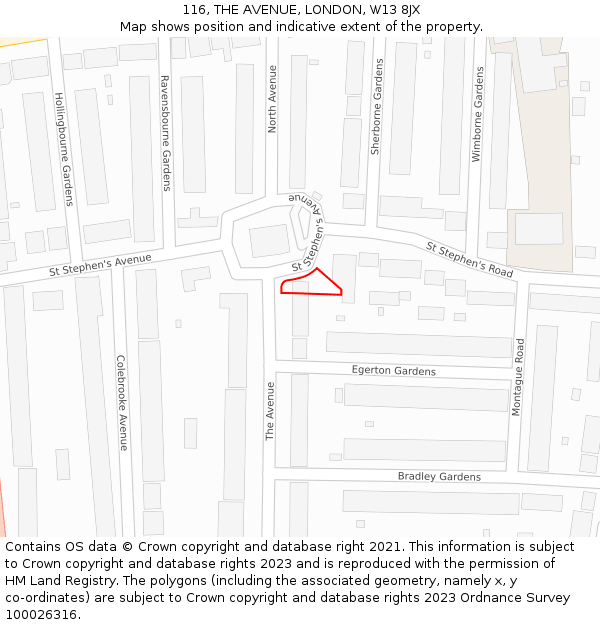 116, THE AVENUE, LONDON, W13 8JX: Location map and indicative extent of plot