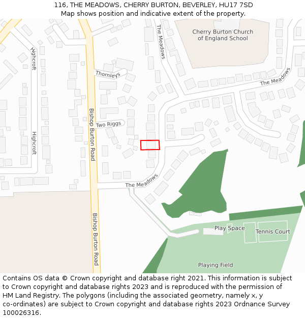 116, THE MEADOWS, CHERRY BURTON, BEVERLEY, HU17 7SD: Location map and indicative extent of plot