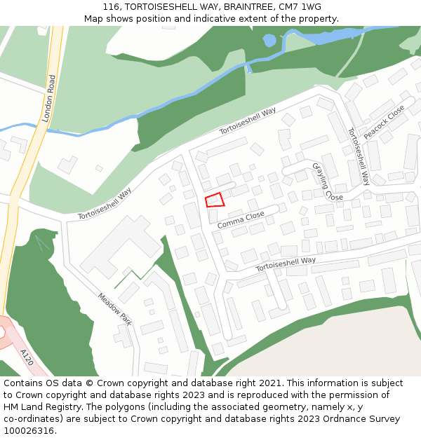 116, TORTOISESHELL WAY, BRAINTREE, CM7 1WG: Location map and indicative extent of plot