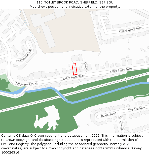 116, TOTLEY BROOK ROAD, SHEFFIELD, S17 3QU: Location map and indicative extent of plot