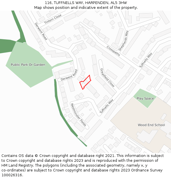 116, TUFFNELLS WAY, HARPENDEN, AL5 3HW: Location map and indicative extent of plot