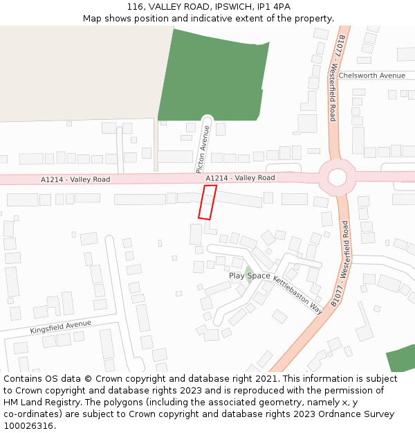 116, VALLEY ROAD, IPSWICH, IP1 4PA: Location map and indicative extent of plot