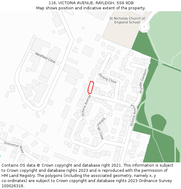 116, VICTORIA AVENUE, RAYLEIGH, SS6 9DB: Location map and indicative extent of plot