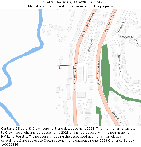 116, WEST BAY ROAD, BRIDPORT, DT6 4AZ: Location map and indicative extent of plot