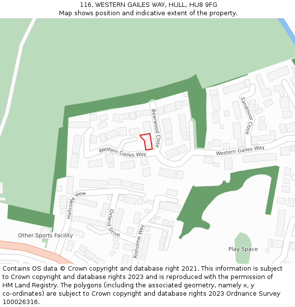 116, WESTERN GAILES WAY, HULL, HU8 9FG: Location map and indicative extent of plot