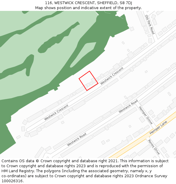 116, WESTWICK CRESCENT, SHEFFIELD, S8 7DJ: Location map and indicative extent of plot