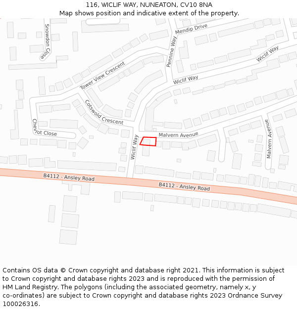 116, WICLIF WAY, NUNEATON, CV10 8NA: Location map and indicative extent of plot