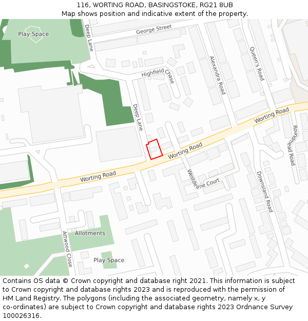 116, WORTING ROAD, BASINGSTOKE, RG21 8UB: Location map and indicative extent of plot