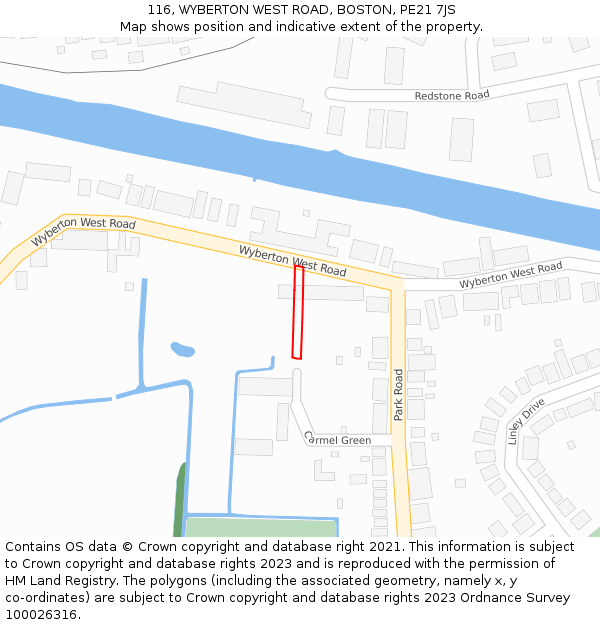 116, WYBERTON WEST ROAD, BOSTON, PE21 7JS: Location map and indicative extent of plot