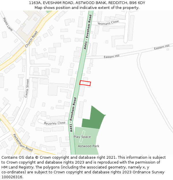 1163A, EVESHAM ROAD, ASTWOOD BANK, REDDITCH, B96 6DY: Location map and indicative extent of plot