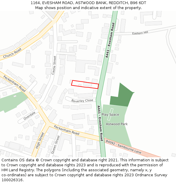 1164, EVESHAM ROAD, ASTWOOD BANK, REDDITCH, B96 6DT: Location map and indicative extent of plot