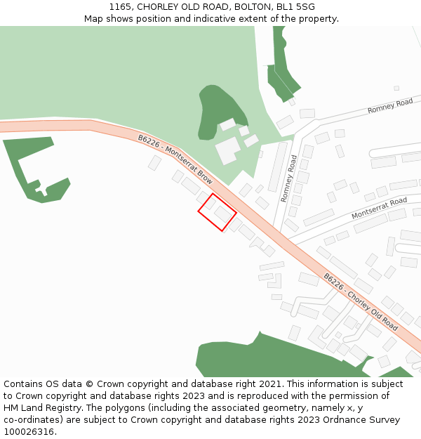 1165, CHORLEY OLD ROAD, BOLTON, BL1 5SG: Location map and indicative extent of plot