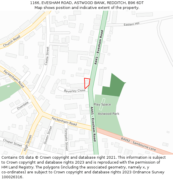 1166, EVESHAM ROAD, ASTWOOD BANK, REDDITCH, B96 6DT: Location map and indicative extent of plot