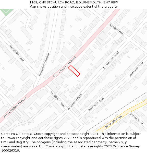 1169, CHRISTCHURCH ROAD, BOURNEMOUTH, BH7 6BW: Location map and indicative extent of plot