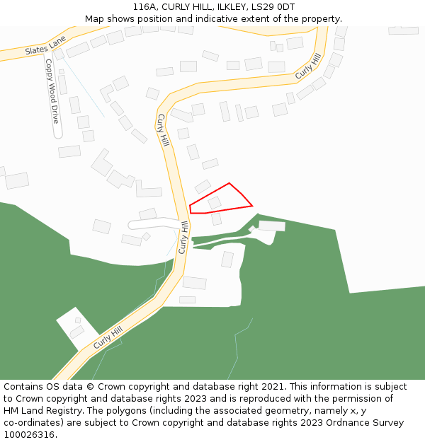 116A, CURLY HILL, ILKLEY, LS29 0DT: Location map and indicative extent of plot