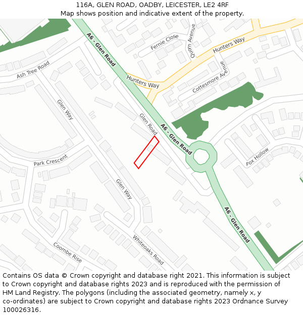 116A, GLEN ROAD, OADBY, LEICESTER, LE2 4RF: Location map and indicative extent of plot