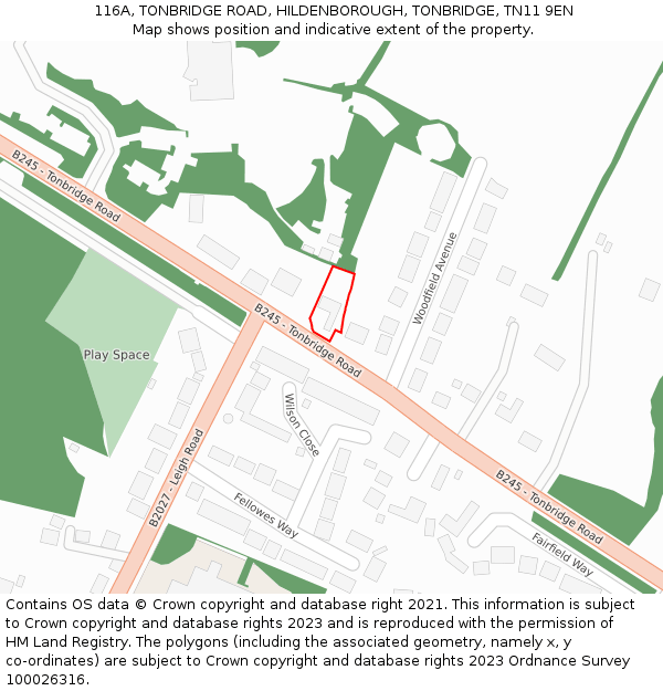 116A, TONBRIDGE ROAD, HILDENBOROUGH, TONBRIDGE, TN11 9EN: Location map and indicative extent of plot