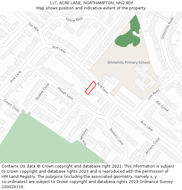 117, ACRE LANE, NORTHAMPTON, NN2 8DF: Location map and indicative extent of plot