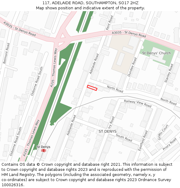 117, ADELAIDE ROAD, SOUTHAMPTON, SO17 2HZ: Location map and indicative extent of plot