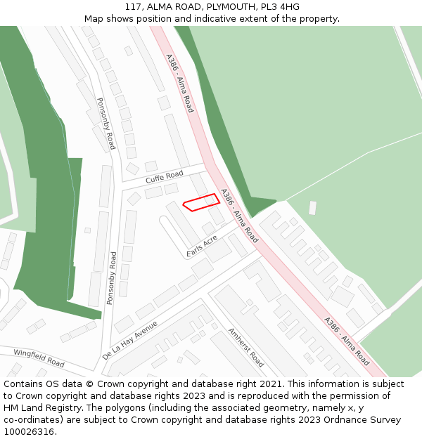 117, ALMA ROAD, PLYMOUTH, PL3 4HG: Location map and indicative extent of plot