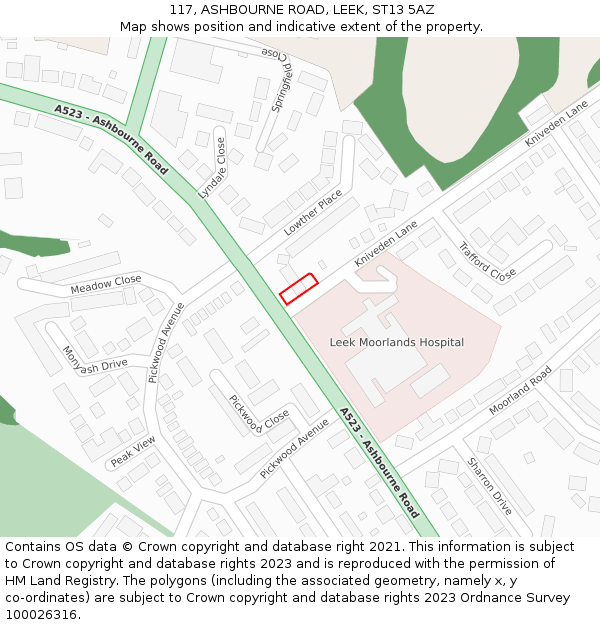 117, ASHBOURNE ROAD, LEEK, ST13 5AZ: Location map and indicative extent of plot