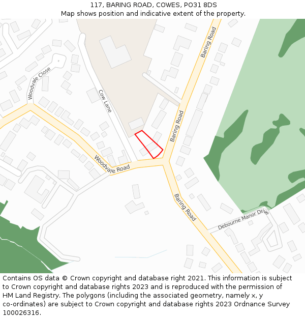 117, BARING ROAD, COWES, PO31 8DS: Location map and indicative extent of plot