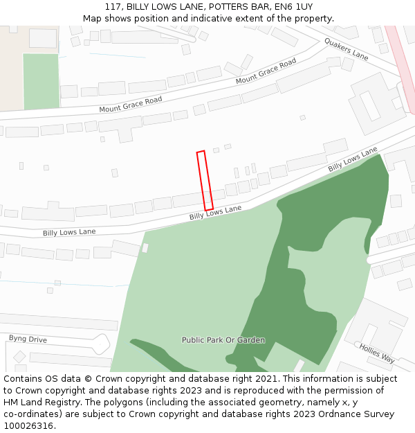 117, BILLY LOWS LANE, POTTERS BAR, EN6 1UY: Location map and indicative extent of plot