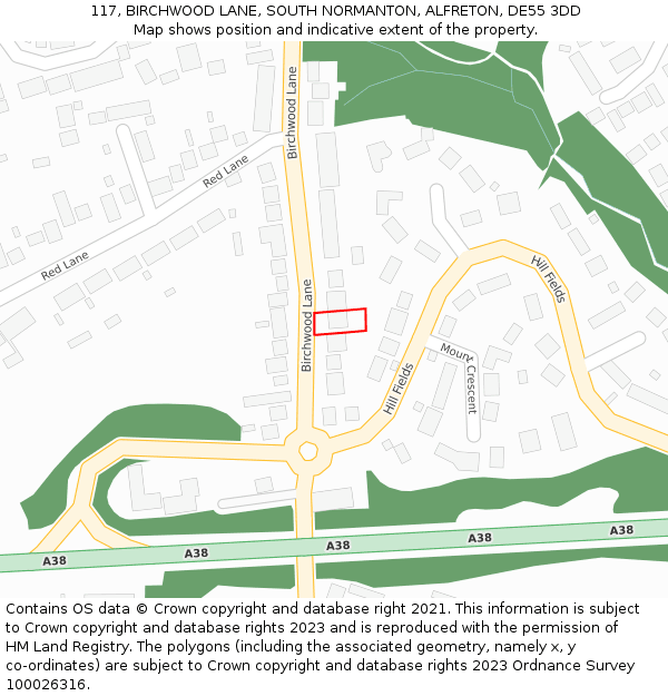 117, BIRCHWOOD LANE, SOUTH NORMANTON, ALFRETON, DE55 3DD: Location map and indicative extent of plot