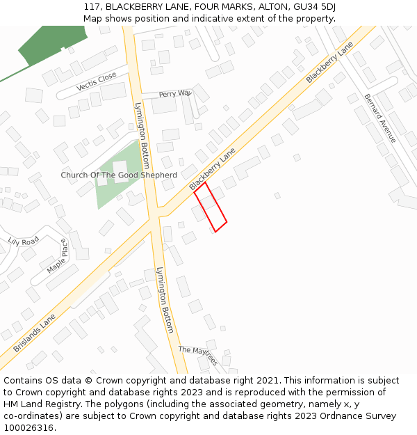 117, BLACKBERRY LANE, FOUR MARKS, ALTON, GU34 5DJ: Location map and indicative extent of plot