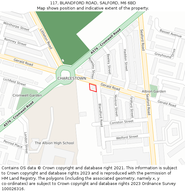 117, BLANDFORD ROAD, SALFORD, M6 6BD: Location map and indicative extent of plot