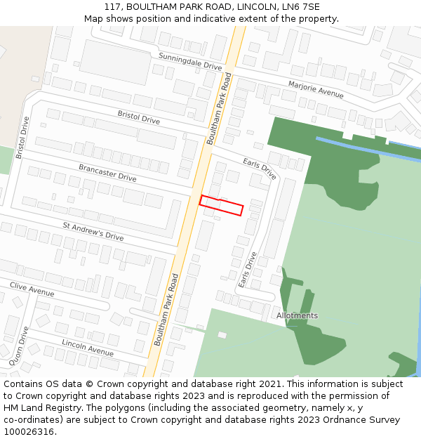 117, BOULTHAM PARK ROAD, LINCOLN, LN6 7SE: Location map and indicative extent of plot