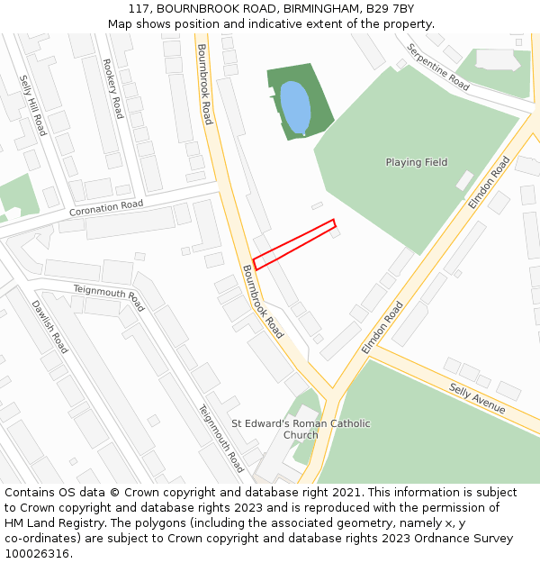 117, BOURNBROOK ROAD, BIRMINGHAM, B29 7BY: Location map and indicative extent of plot